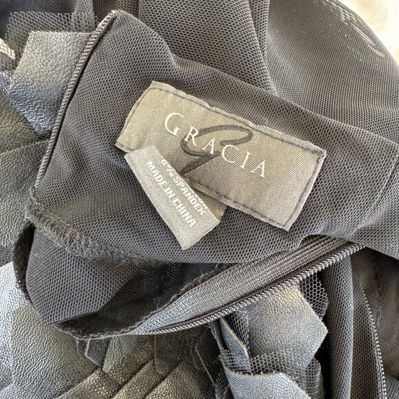 Gracia Sheer Black Top with Faux Leather Scales - Picture 2 of 10